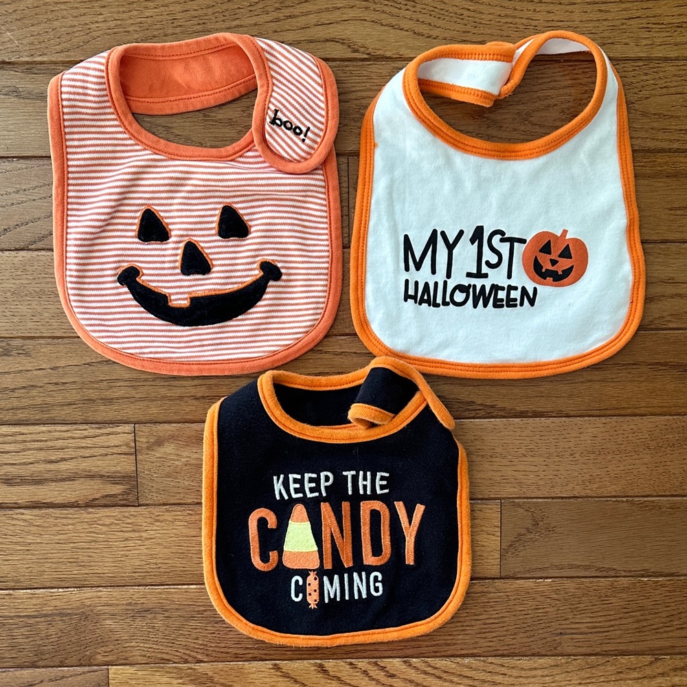 🎃 Halloween Baby Bib Set - Orange and Black white pumpkin Carter’s VGUC